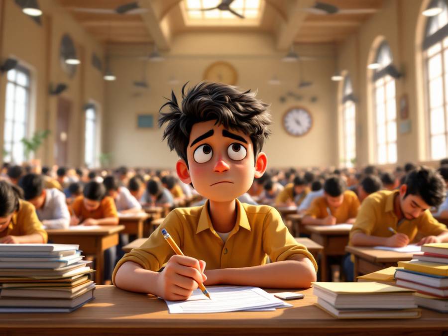 Cartoon of students in an exam hall