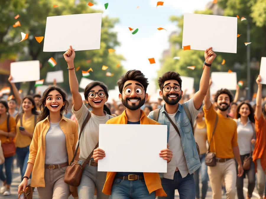 Cartoon students raising hands together