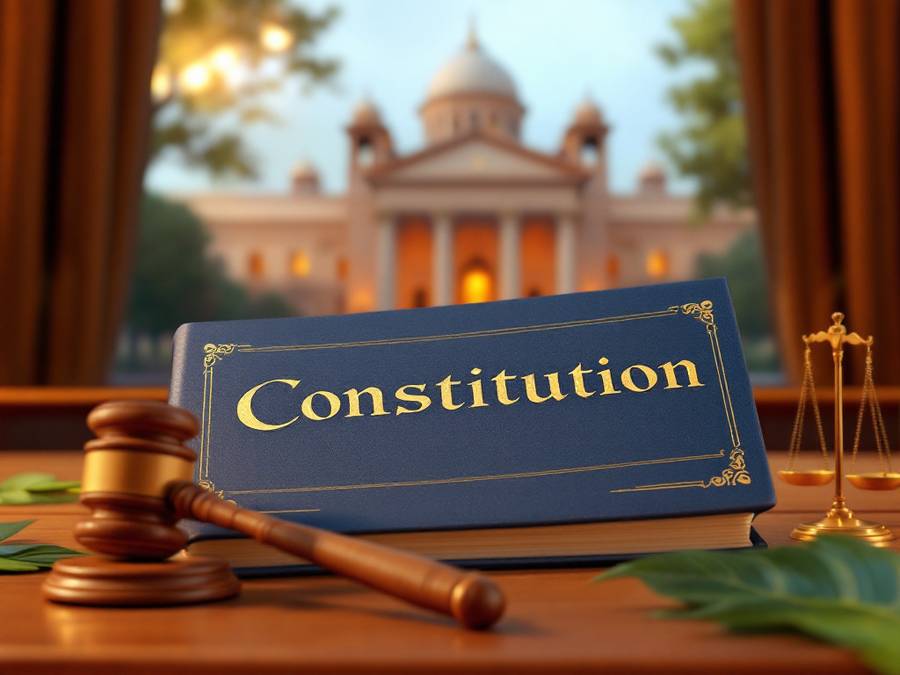 Cartoon courthouse with a scale of justice